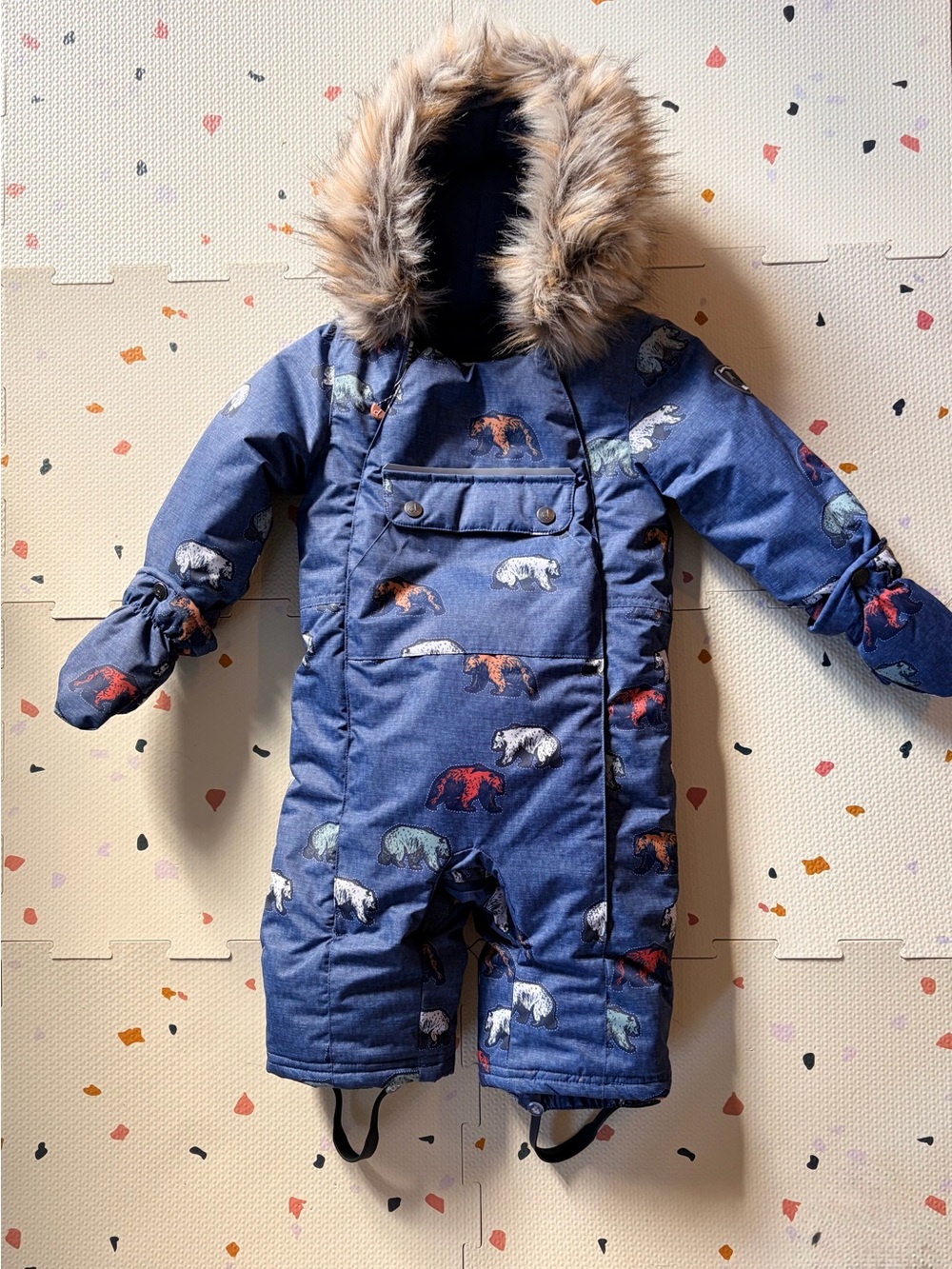 DEUX PAR DEUX Grizzly Bear One Piece Baby Snowsuit, 18 mths